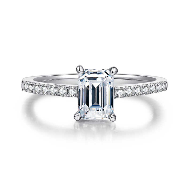 微镶长方形S925银镀白金MoissaniteWomen's Ring1.0ctD级